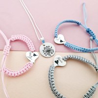 Set papadie - Lantisor cu pandantiv banut - 3 bratari inima personalizate cu nume - Bratari snur impletit - Argint 925 - 1