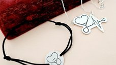 Set personalizat lantisor si bratara - Stetoscop sub forma unei inimi - Argint 925