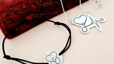 Set personalizat lantisor si bratara - Stetoscop sub forma unei inimi - Argint 925