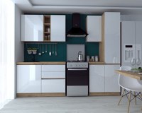Bucatarie Chelsea 2m, 200x60x215 cm, Stejar K003 Alb - 1