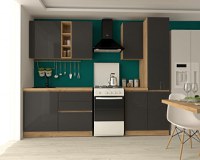 Bucatarie Chelsea 2m, 200x60x215 cm, Stejar K003 Antracit - 1