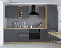 Bucatarie Chelsea 3m, 300x60x215 cm, Stejar K003 Antracit - 1