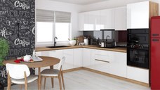 Bucatarie colt Chelsea V2, 221 300x60x200 cm, Alb Stejar K003