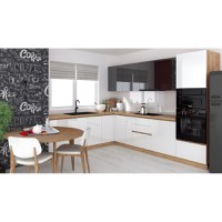 Bucatarie colt Chelsea V2 ,221 300x60x200 cm, Gri antracit , Alb  Stejar K003 - 1