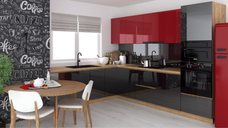 Bucatarie colt Chelsea V2, 221 300x60x200 cm, Rosu, Antracit  Stejar K003