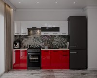 Bucatarie Daria, 240x60x200cm, Alb+Rosu - 1