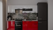 Bucatarie Daria, 240x60x200cm, Alb+Rosu