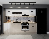 Bucatarie Daria MDF, 260x60x200cm, Alb+Cappuccino - 1