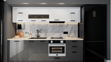 Bucatarie Daria MDF, 260x60x200cm, Alb+Gri antracit