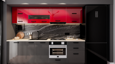 Bucatarie Daria MDF, 260x60x200cm, Rosu+Gri antracit
