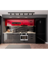 Bucatarie Daria MDF, 260x60x200cm, Rosu+Gri antracit - 1