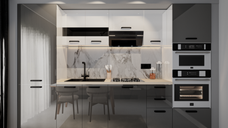 Bucatarie Daria, MDF Alb+Antracit, 303x60x200cm