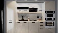 Bucatarie Daria, MDF Alb+Cappuccino, 303x60x200cm