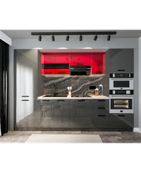 Bucatarie Daria, MDF Rosu+Gri antracit, 303x60x200cm - 1