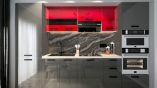 Bucatarie Daria, MDF Rosu+Gri antracit, 303x60x200cm