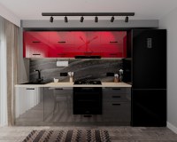 Bucatarie Daria V2, 240x60x200cm, Rosu+Antracit - 1