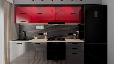 Bucatarie Daria V2, 240x60x200cm, Rosu+Antracit