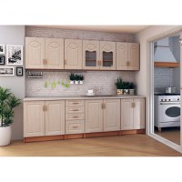 Bucatarie Tiulpan MDF Mesteacan 2,6 m cu blat intreg - 1