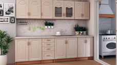 Bucatarie Tiulpan MDF Mesteacan 2,6 m cu blat intreg