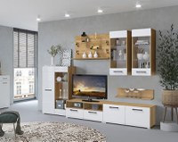 Living Nensi 3 Stejar Auriu Alb 280x47x200 cm - 1