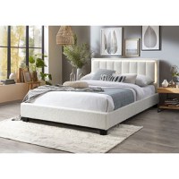 Pat tapitat Comfort 1 cu LED cadru din lemn cu somiera fixa Crem 180x200 cm - 1