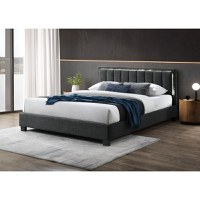 Pat tapitat Comfort 1 cu LED cadru din lemn cu somiera fixa Gri 140x200 cm - 1