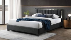 Pat tapitat Comfort 1 cu LED cadru din lemn cu somiera fixa Gri 160x200 cm