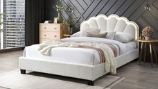 Pat tapitat Comfort 2 cu LED cadru din lemn cu somiera fixa Crem 140x200 cm