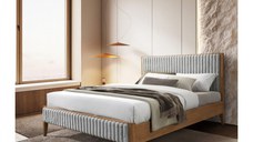 Pat tapitat din lemn Siera cu somiera fixa Gri 140x200 cm