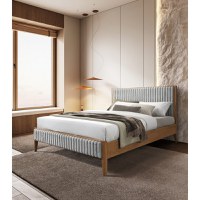 Pat tapitat din lemn Siera cu somiera fixa Gri 140x200 cm - 1