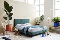 Pat tapitat Emerald cu catifea Verde, cadru din lemn cu somiera fixa 140x200 - 1