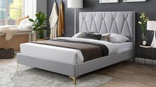 Pat tapitat Mervine cadru din lemn cu somiera fixa Gri 160x200 cm