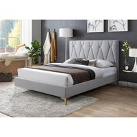 Pat tapitat Mervine cadru din lemn cu somiera fixa Gri 160x200 cm - 1