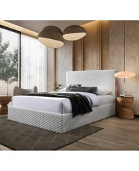 Pat tapitat Nordic Bej cu stofa bucla cu somiera metalica rabatabila si spatiu de depozitare 160x200 - 1