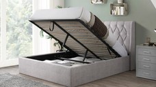 Pat tapitat Prestige 1 cu somiera metalica rabatabila si spatiu de depozitare Crem 160x200 cm