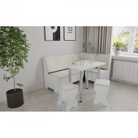 Set coltar bucatarie Tunis cu masa si 2 tabureti Alb Fildes - 1