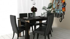 Set masa Mario cu 6 scaune tapitate RH6012C Negru