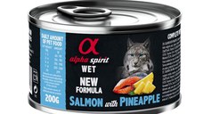 Hrana umeda Premium pentru pisica Alpha Spirit, cu somon si ananas, 200 g