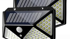 Set 2 Lampi ULTRA 100 LED Solare cu senzor de miscare si lumina 3 moduri ILUMINARE