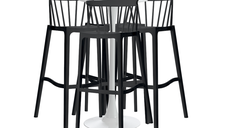 Set masa si scaune de bar, 5 piese, masa alba 60x101cm cu 4 scaune negre 51x54x103cm