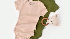 Set 2 body-uri bebe unisex din bumbac organic si modal - Verde/Blush, BabyCosy