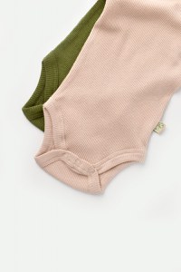 Set 2 body-uri bebe unisex din bumbac organic si modal - Verde/Blush, BabyCosy - 5