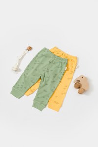 Set 2 pantalonasi Printed, BabyCosy, 50% modal+50% bumbac, Verde/Lamaie - 1