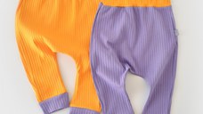 Set 2 pantaloni Ribana Bebe Unisex din bumbac organic si 5%elastan - Galben/Mov BabyCosy