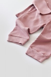 Set bluzita cu maneca lunga si pantaloni lungi din bumbac organic si modal - Roz BabyCosy - 3