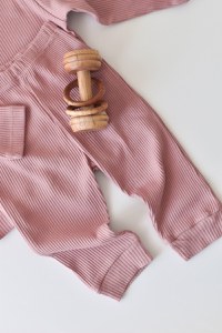 Set bluzita cu maneca lunga si pantaloni lungi din bumbac organic si modal - Roz BabyCosy - 4