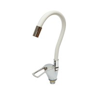 Baterie chiuveta bucatarie cu pipa flexibila, finisaj crom cu alb, stativ cu monocomanda, material aliaj zinc, accesorii incluse, Cod: DISPM67 - 1
