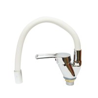 Baterie chiuveta bucatarie cu pipa flexibila, finisaj crom cu alb, stativ cu monocomanda, material aliaj zinc, accesorii incluse, Cod: DISPM67 - 4
