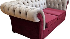 Canapea Fixa Chesterfield, 200x100x75cm, 2 locuri, Velutto 02 Beige & 07 Dark Red, Glasspandoor