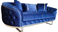 Canapea Fixa Manolya, 200x100x75cm, 2 locuri, Luna V-14 Blue, Glasspandoor